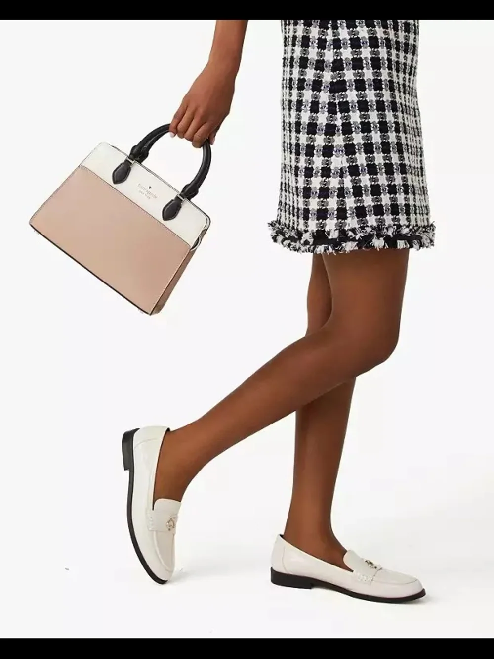 kate spade two-tone cream and beige satchel with black handles